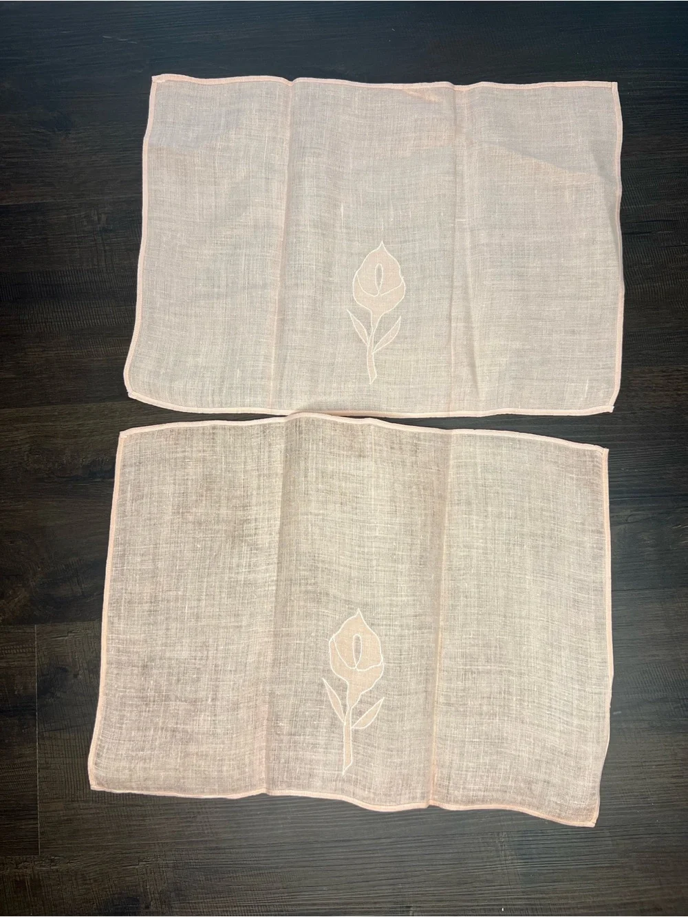 Set of Five Vintage Pink and White Flower Napkins